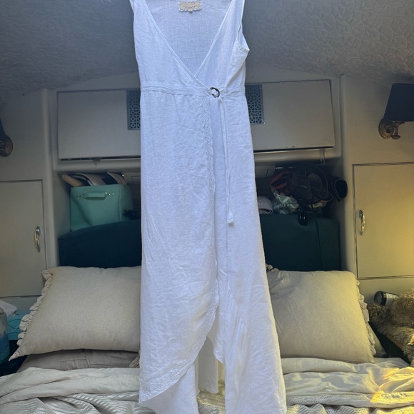 White Linen Wrap Dress | Sleevless Lightweight Short to Long Dress | Natural - Picture 3 of 8